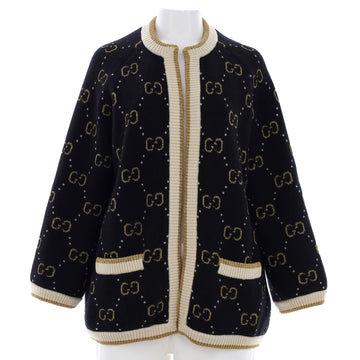 Gucci Women's Double Pocket Open Cardigan GG Lame Wool