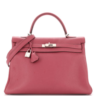 Hermes Kelly Handbag Pink Clemence with Palladium Hardware 35