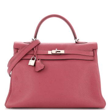 Hermes Kelly Handbag Pink Clemence with Palladium Hardware 35