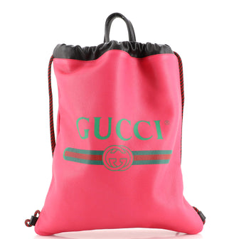 Gucci Logo Drawstring Backpack Printed Leather Large