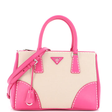 Prada Double Zip Convertible Tote Stitched City Calf and Canvas Medium