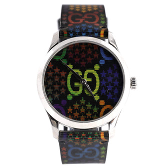 Gucci G-Timeless Quartz Watch Stainless Steel and Psychedelic Print GG Leather 38