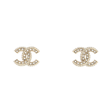 Chanel CC Stud Earrings Metal with Crystals