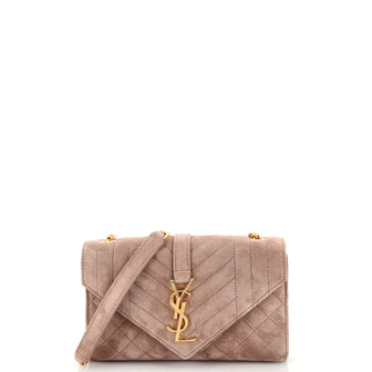 Saint Laurent Classic Monogram Envelope Satchel Quilted Suede Small