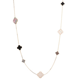 Van Cleef & Arpels Magic Alhambra 16 Motifs Long Necklace 18K Yellow Gold with Mother of Pearl and Onyx