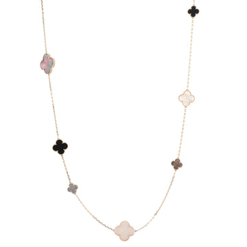Van Cleef & Arpels Magic Alhambra 16 Motifs Long Necklace 18K Yellow Gold with Mother of Pearl and Onyx