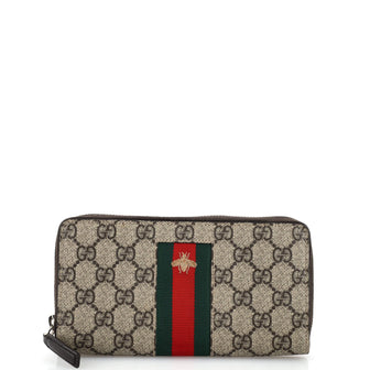 Gucci Bee Web Zip Around Wallet GG Coated Canvas