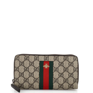 Gucci Bee Web Zip Around Wallet GG Coated Canvas