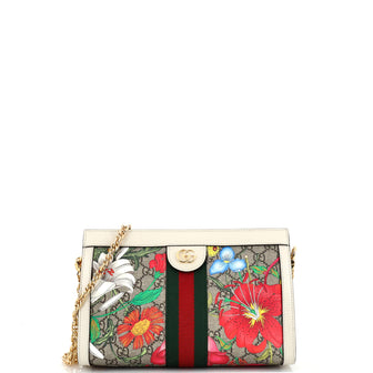 Gucci Ophidia Chain Shoulder Bag Flora GG Coated Canvas Small