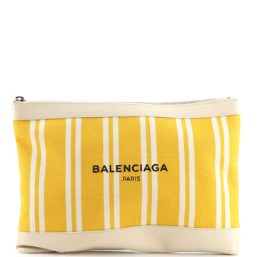 Balenciaga Navy Zip Pouch Striped Canvas and Leather Large