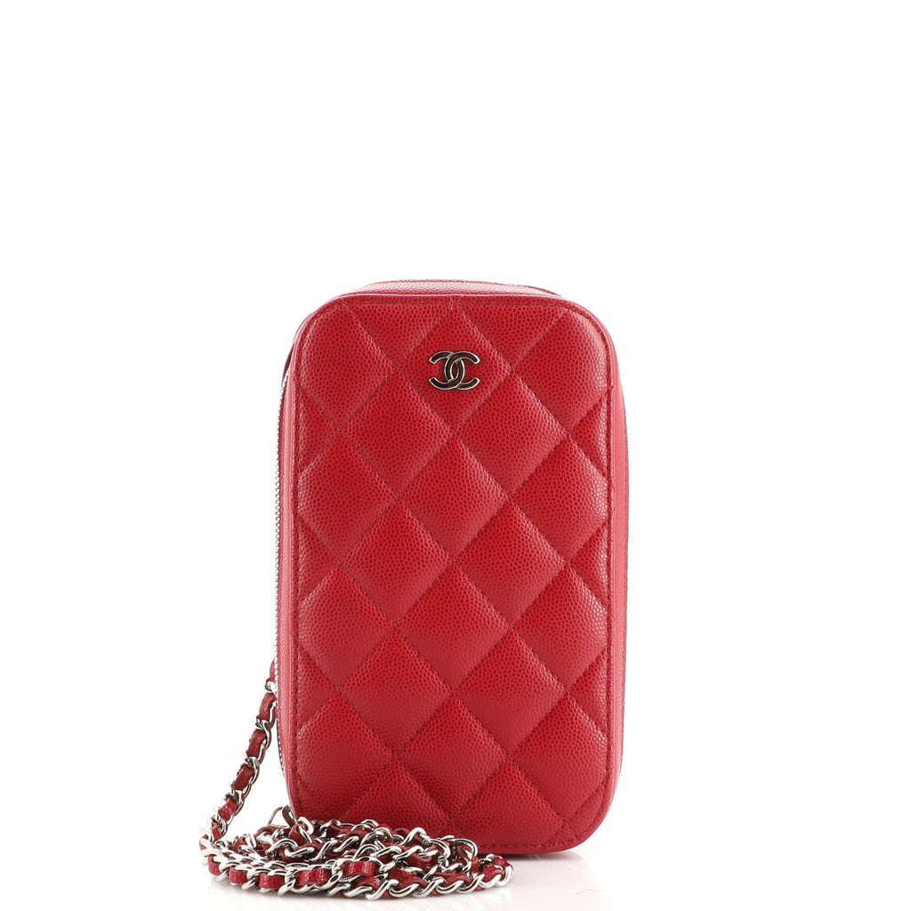Chanel Zip Around Phone Case with Chain Quilted Caviar Red 2070321