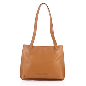 Chanel Vintage Logo Tote Leather Medium Brown