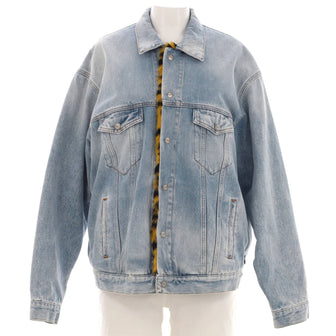 Balenciaga Women's Button Up Jacket Denim and Faux Fur