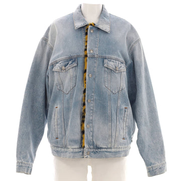 Balenciaga Women's Button Up Jacket Denim and Faux Fur