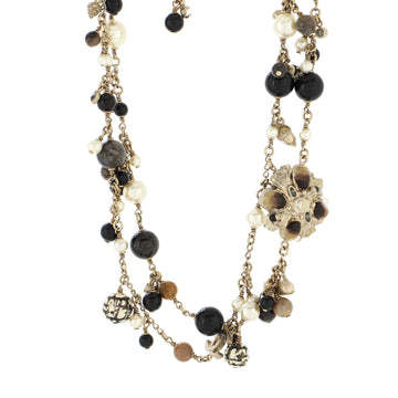 Chanel CC Long Necklace Faux Pearls and Beads