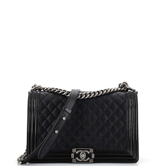 Chanel Boy Flap Bag Quilted Goatskin with Patent New Medium