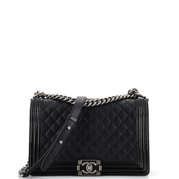 Chanel Boy Flap Bag Quilted Goatskin with Patent New Medium