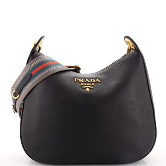 Prada Striped Strap Zip Hobo Vitello Daino Medium