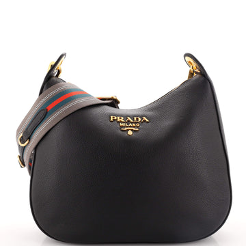 Prada Striped Strap Zip Hobo Vitello Daino Medium
