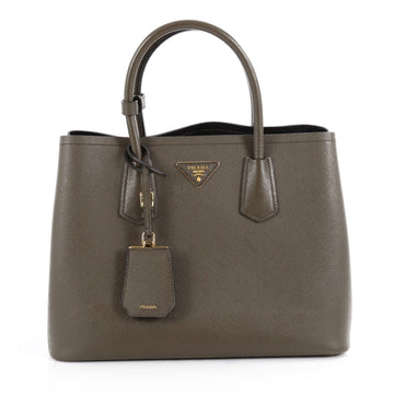 Prada Cuir Double Tote Saffiano Leather Small Green 2071301