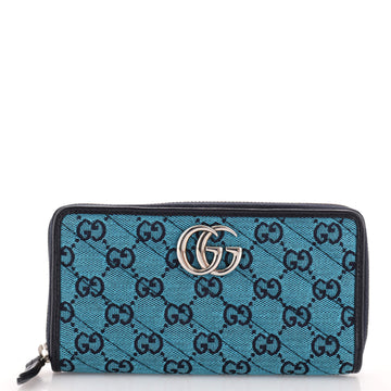 Gucci GG Marmont Zip Around Wallet Diagonal Quilted GG Canvas Long