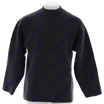 Balenciaga Men's Allover Logo Crewneck Sweater Wool Blend