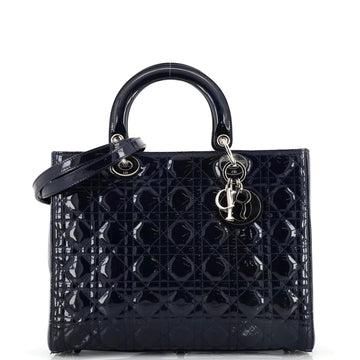 Christian Dior Lady Dior Bag Cannage Quilt Patent Large
