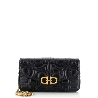 Salvatore Ferragamo Gancini Chain Wallet Gancini Quilted Leather Mini