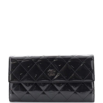 Chanel CC Gusset Flap Wallet Quilted Striated Metallic Patent Long
