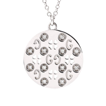 Gucci GG Icon Heart Clover Necklace 18K White Gold with Diamonds