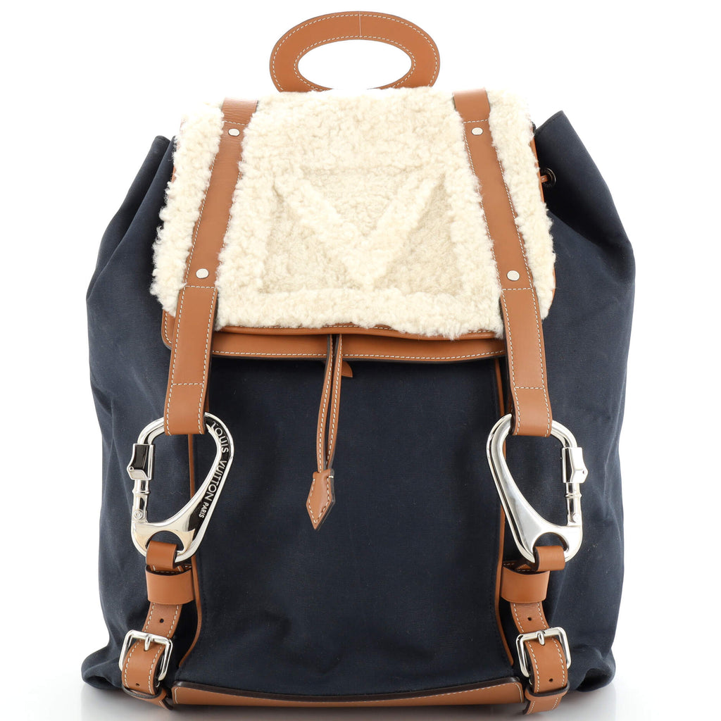 louis vuitton blue canvas backpack Louis Vuitton Shearling Backpack Canvas with Shearling Blue 2072374
