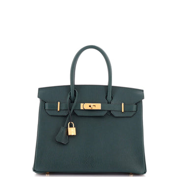 Hermes Birkin Handbag Green Chevre Mysore with Gold Hardware 30