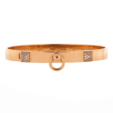 Hermes Collier de Chien Bracelet 18K Rose Gold with Pave Diamond Studs PM