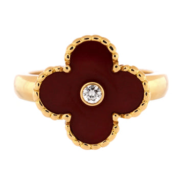 Van Cleef & Arpels Vintage Alhambra Ring 18K Yellow Gold with Carnelian and Diamond