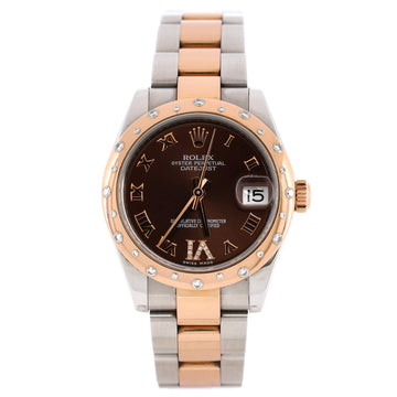 Rolex Oyster Perpetual Datejust Automatic Watch Stainless Steel and Rose Gold with Diamond Scattered Bezel and Diamond VI Numeral 31