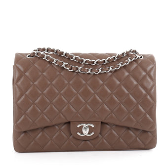 Chanel Classic Double Flap Bag Quilted Caviar Maxi Brown 2072401