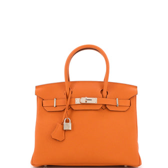 Hermes Birkin Handbag Orange Togo with Palladium Hardware 30