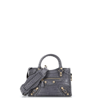 Balenciaga City Giant Studs Bag Crocodile Embossed Leather Mini