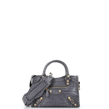Balenciaga City Giant Studs Bag Crocodile Embossed Leather Mini