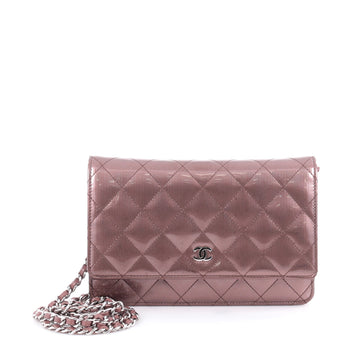 Chanel Wallet on Chain Quilted Striped Metallic Patent Pink 2072701