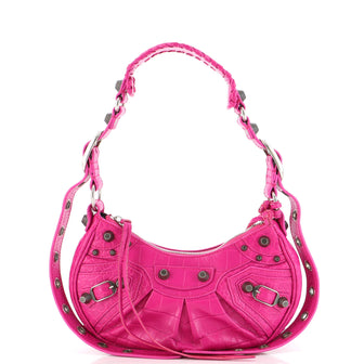 Balenciaga Le Cagole Giant Studs Shoulder Bag Crocodile Embossed Leather with Crystals XS