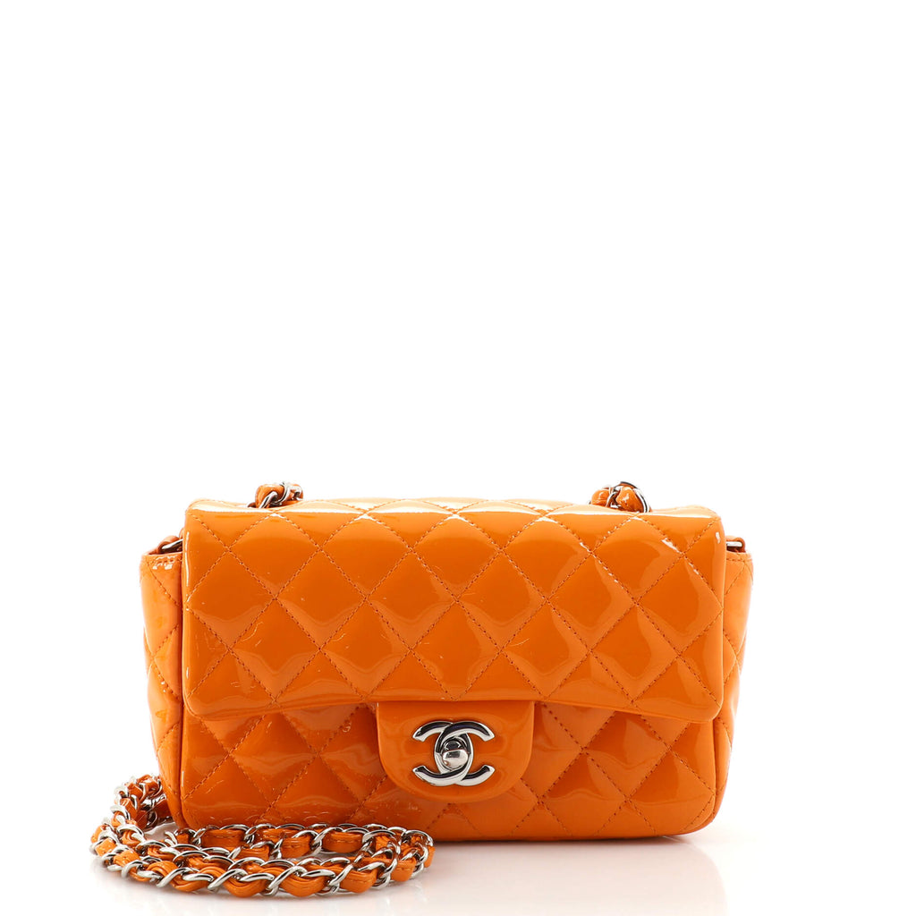 Chanel Orange Quilted Patent Leather Mini Pochette Clutch