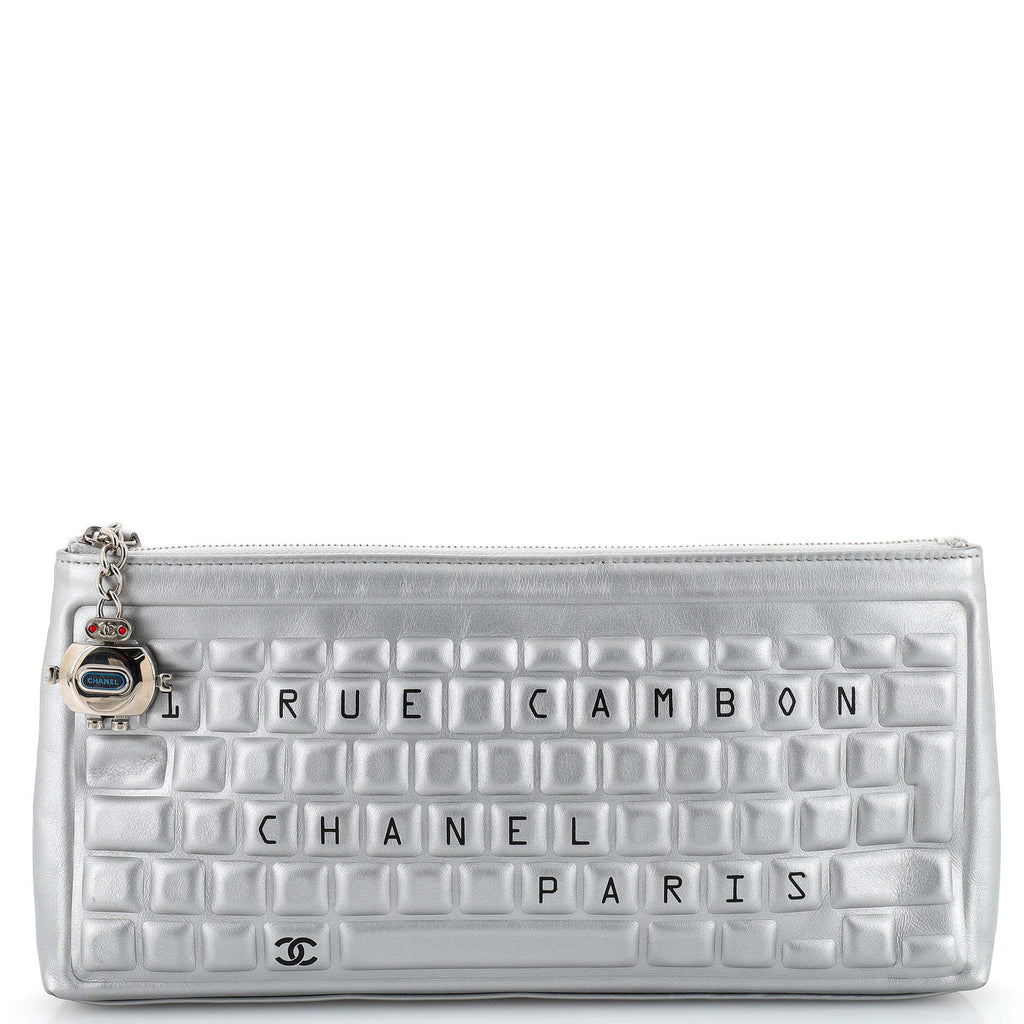 Chanel Keyboard Zip Clutch Calfskin Silver 2073401