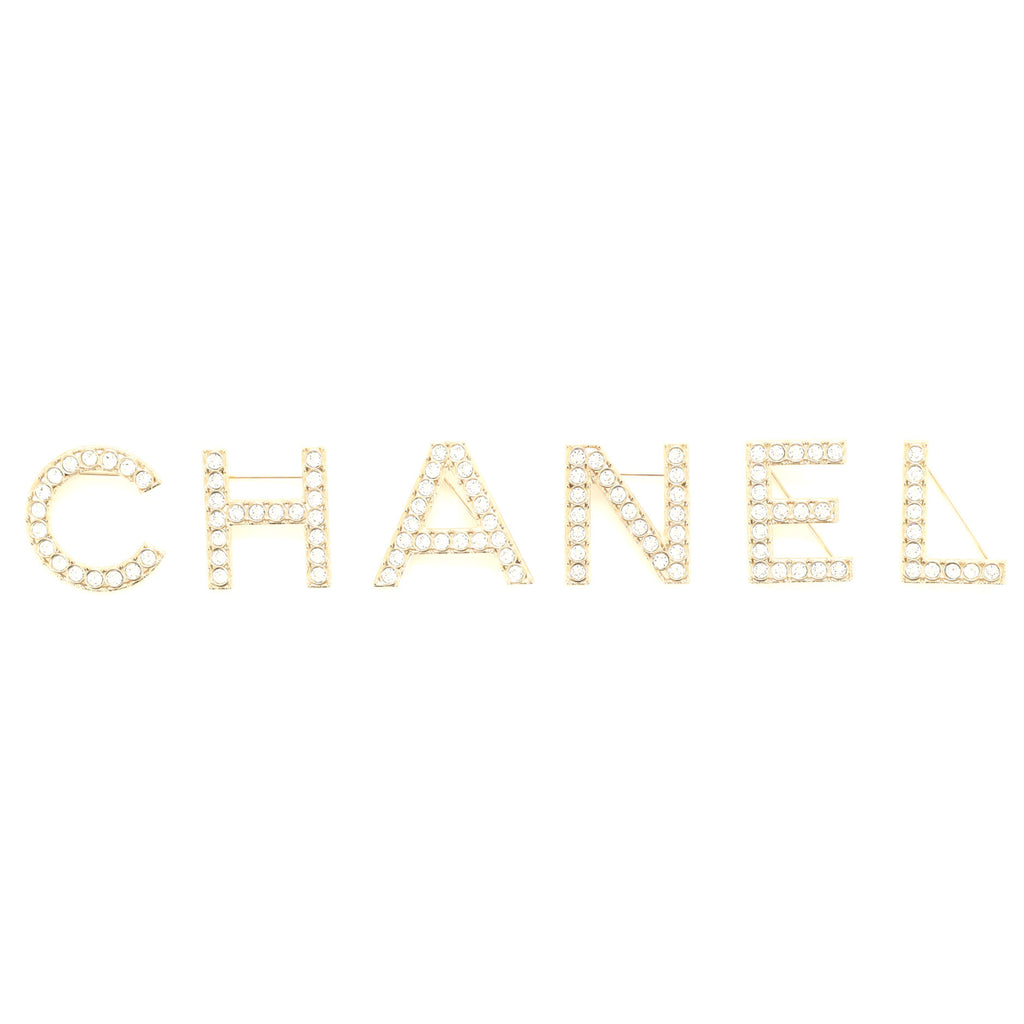 Chanel CHA-NEL Logo Letters Brooch Set Metal with Crystals Gold 2073592
