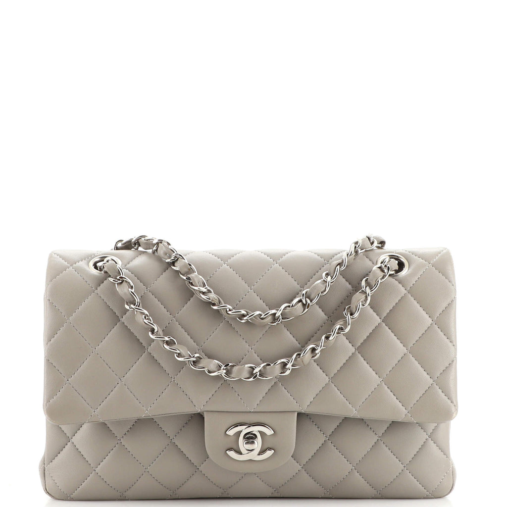 Chanel Classic Double Flap Bag Quilted Lambskin Medium Gray 2074122