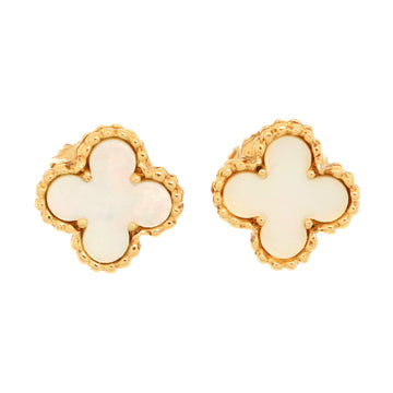 Van Cleef & Arpels Sweet Alhambra Stud Earrings 18K Yellow Gold and Mother of Pearl