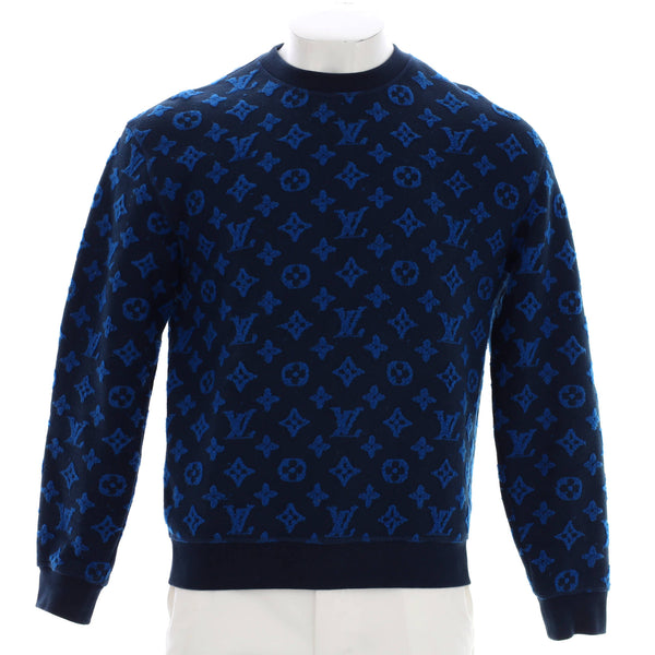 Louis Vuitton Men Sweater Taupe Cream & Blue L Sleeve Rib Knit Crew XXL