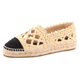 Chanel Women's CC Cap Toe Espadrilles Cut Out Raffia