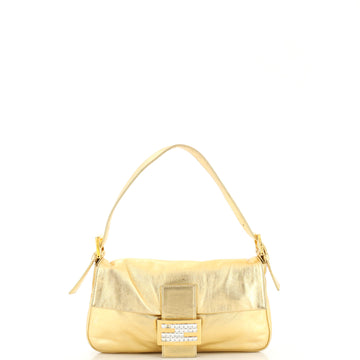 Fendi Baguette Bag Metallic Leather with Crystal Detail