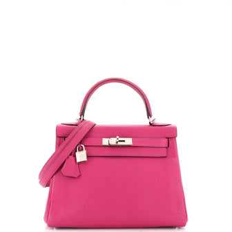 Hermes Kelly Handbag Pink Togo with Palladium Hardware 28 Pink